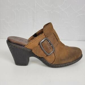BOC Womens Shoes Size 8/39 Brown Leather Chunky Heels Slip-On Clogs‎
